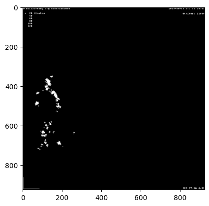 map with white pixels selected